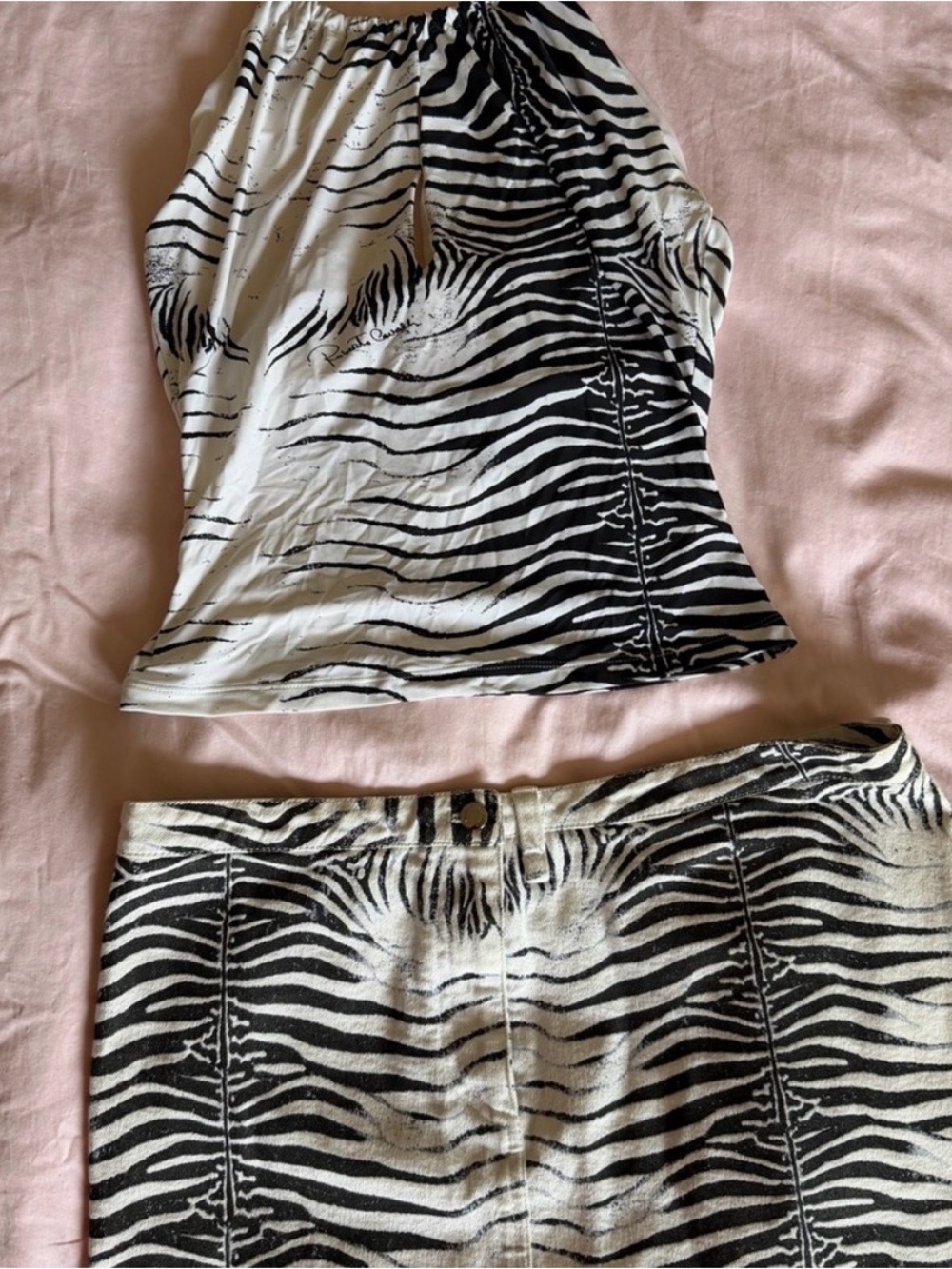 Roberto Cavalli Black and White Zebra Print Bandeau Set